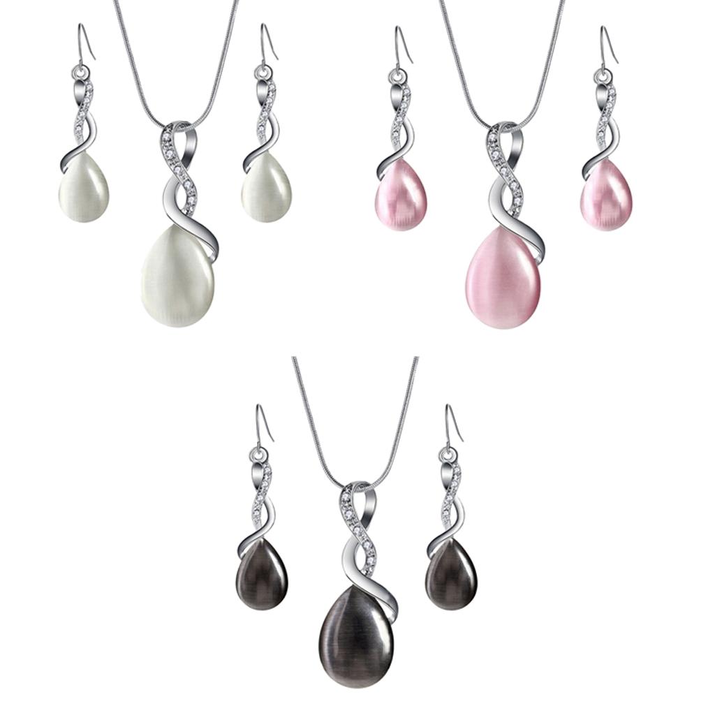 Necklace Earrings Set Waterdrop Teardrop Bridal Jewelry Set Pink + Pink