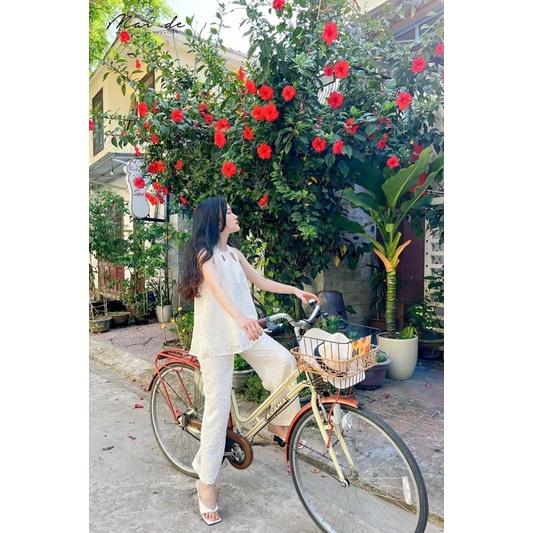 Set bộ áo quần lá suông khoét cổ