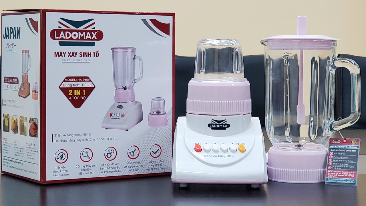 Máy xay sinh tố đa năng 2 cối 420W Ladomax HA-9166-2, cối thủy tinh, công nghệ Nhật bản - Hàng chính hãng