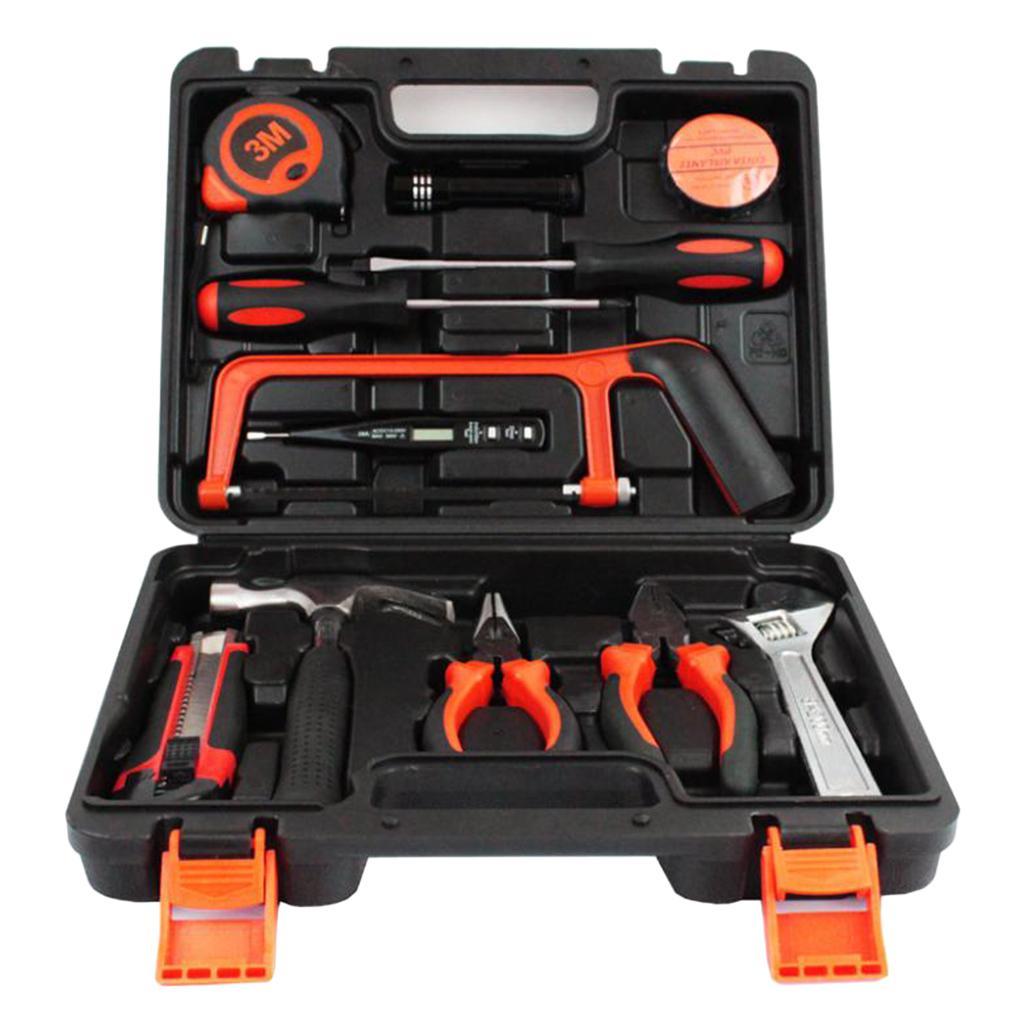 13 Pieces Household Car Home Repair Hand Tools Hardware Kit with Plastic Case Screwdriver Saw Pliers Wrench for Car Repairing