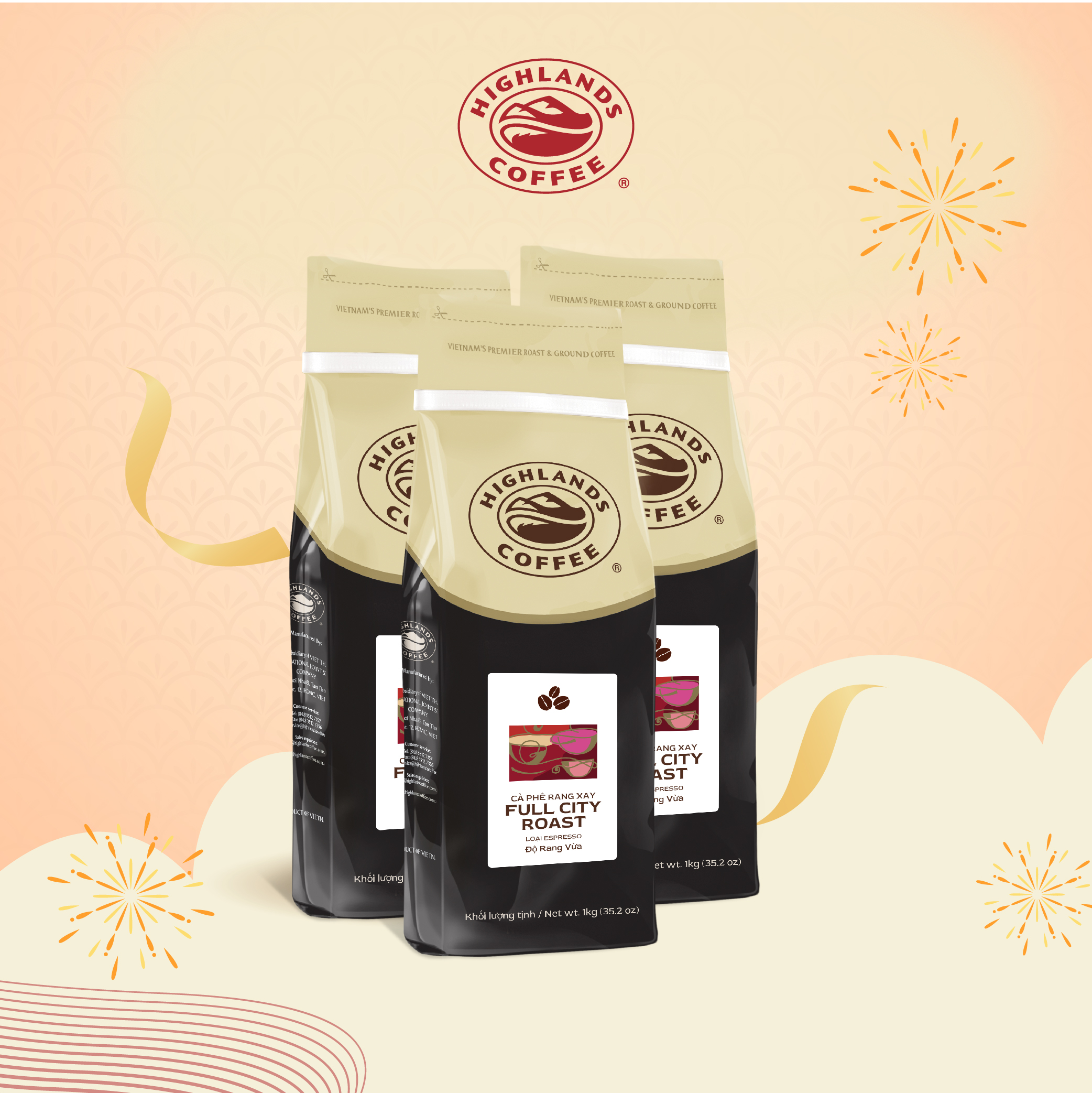 Combo 3 Cà Phê Hạt Full City Roast Highlands Coffee 1kg