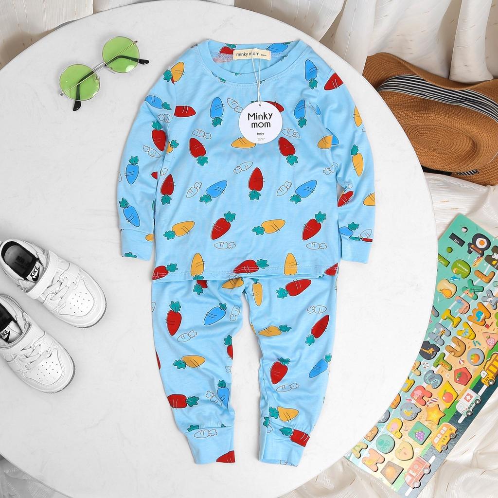 Bộ dài tay Minky Mom thun lạnh in hình cà rốt cho bé trai, bé gái từ 5-19kg