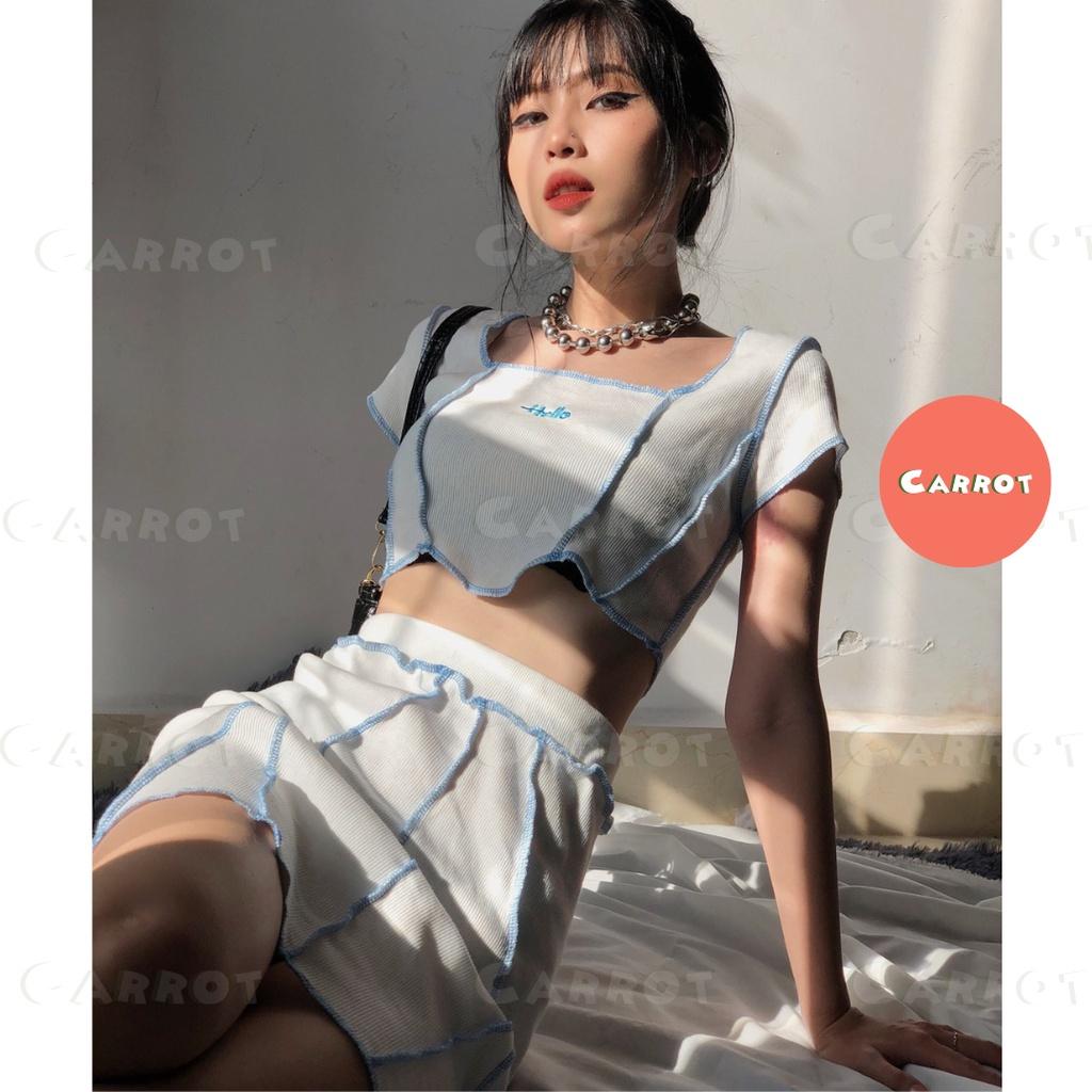 Áo croptop và chân váy set đồ nữ đi chơi đi du lịch sang chảnh phong cách hàn quốc trendy carrotxinhdep chất co giãn -91