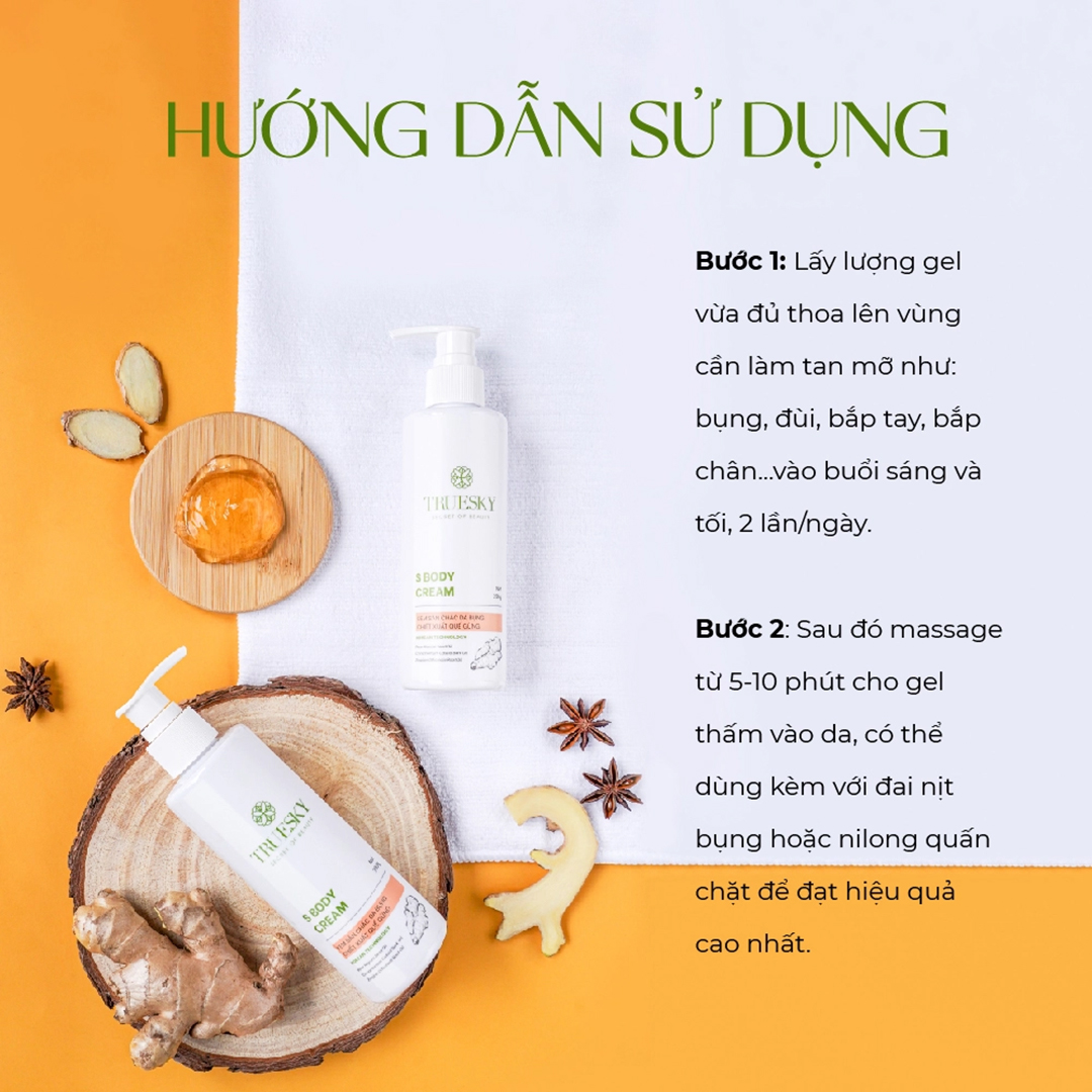 Kem tan mỡ bụng Truesky S Body Cream chiết xuất quế gừng an toàn và hiệu quả 