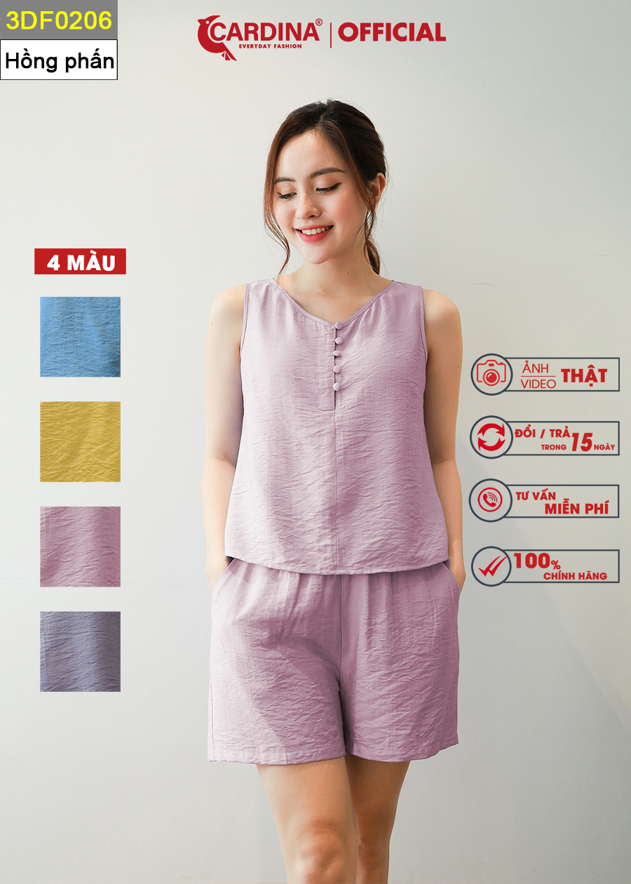 Đồ Bộ Nữ CARDINA Chất Đũi BamBoo Xước Cao Cấp Áo Sát Nách Cổ V Quần Đùi Siêu Mát 3DF02