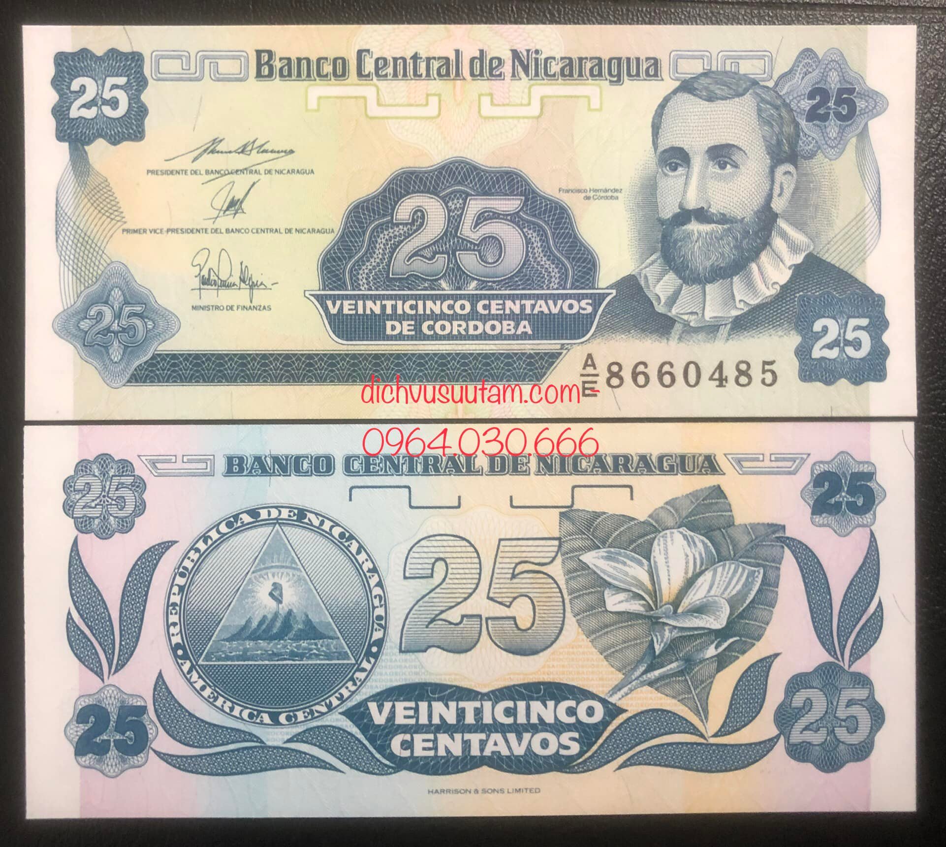 Tờ tiền châu Mỹ, 25 centavos Nicaragua mới cứng sưu tầm