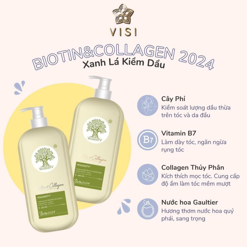 [+Tặng mũ trùm] BỘ DẦU GỘI XẢ BIOTIN COLLAGEN VOUDIOTY MỀM MƯỢT, NGĂN RỤNG CHO DA ĐẦU DẦU NHỜN 1000ML (XANH LÁ NEW 2024)