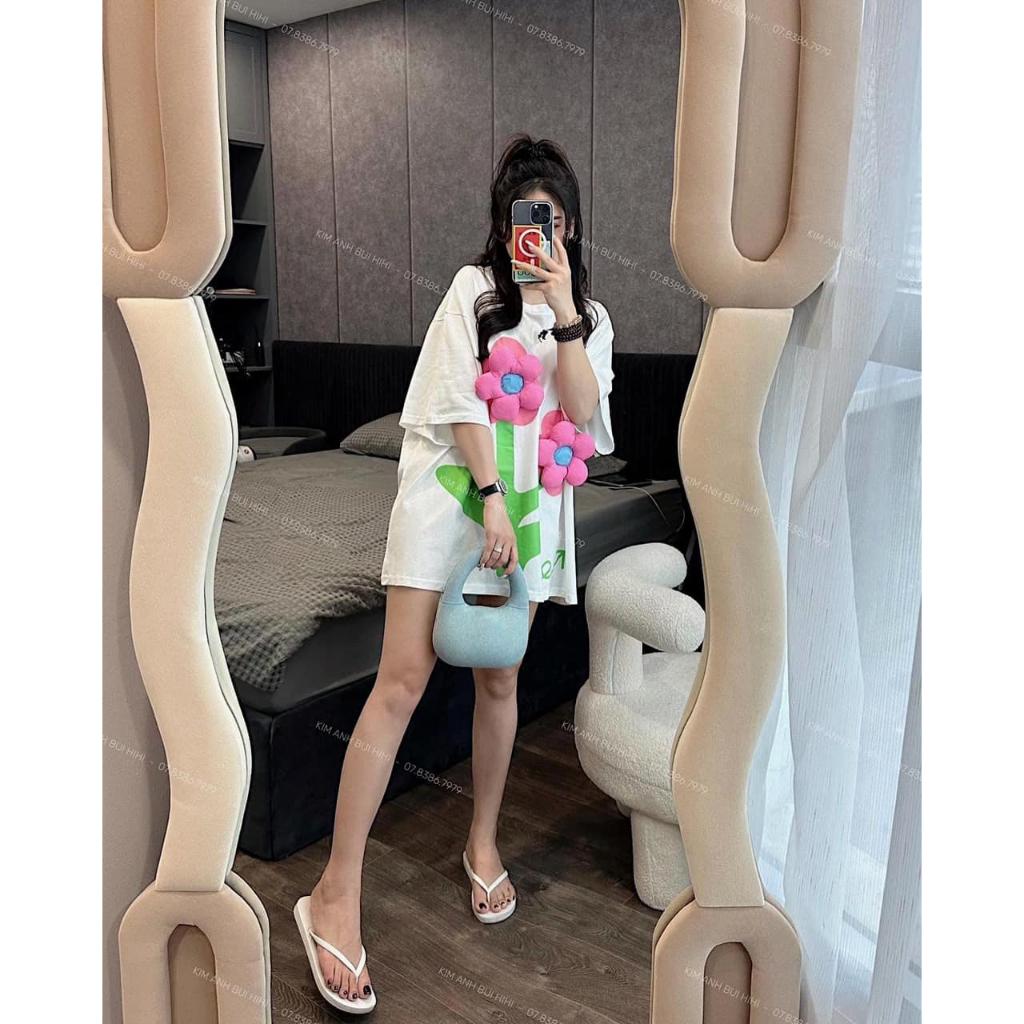 Áo thun nữ tay lỡ form rộng 3158 hoa hồng nổi to thời trang NIEVE