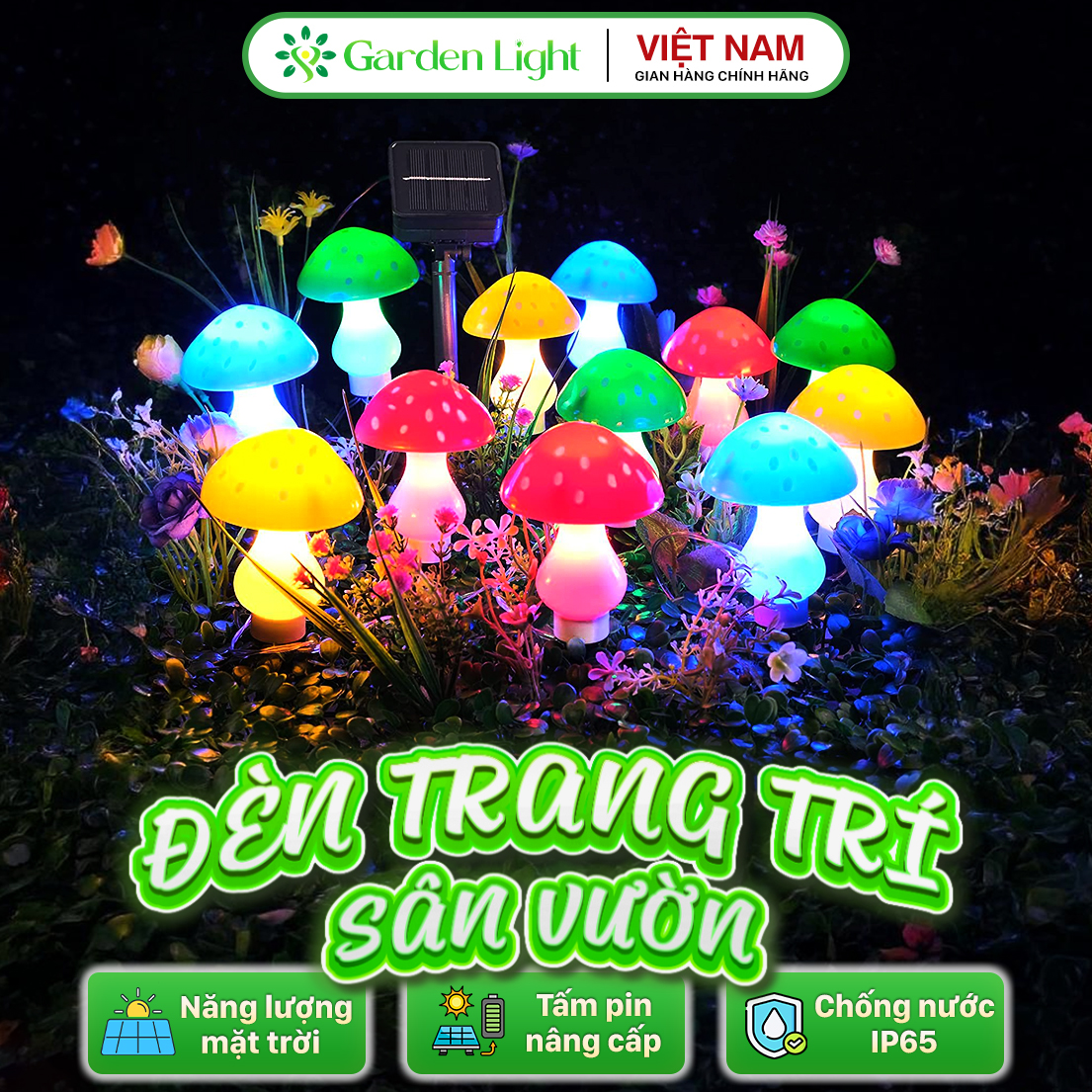 Đèn Trang Trí Năng Lượng Mặt Trời Hình Nấm, Nhiều Màu Sắc, 8 Nấm Đèn LED - DA3037