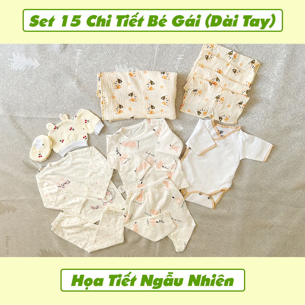 Set Quà Tặng Sơ Sinh Đầy Tháng 15 Chi Tiết Dài Tay Cho Bé Gái NB House Kids (Mẫu Ngẫu Nhiên)