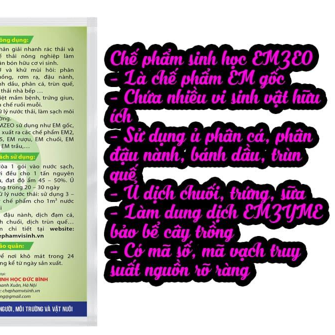 2 GÓI CHẾ PHẨM VI SINH EMZEO - KHỬ MÙI HÔI, Ủ RÁC THẢI HỮU CƠ - GÓI 200GR