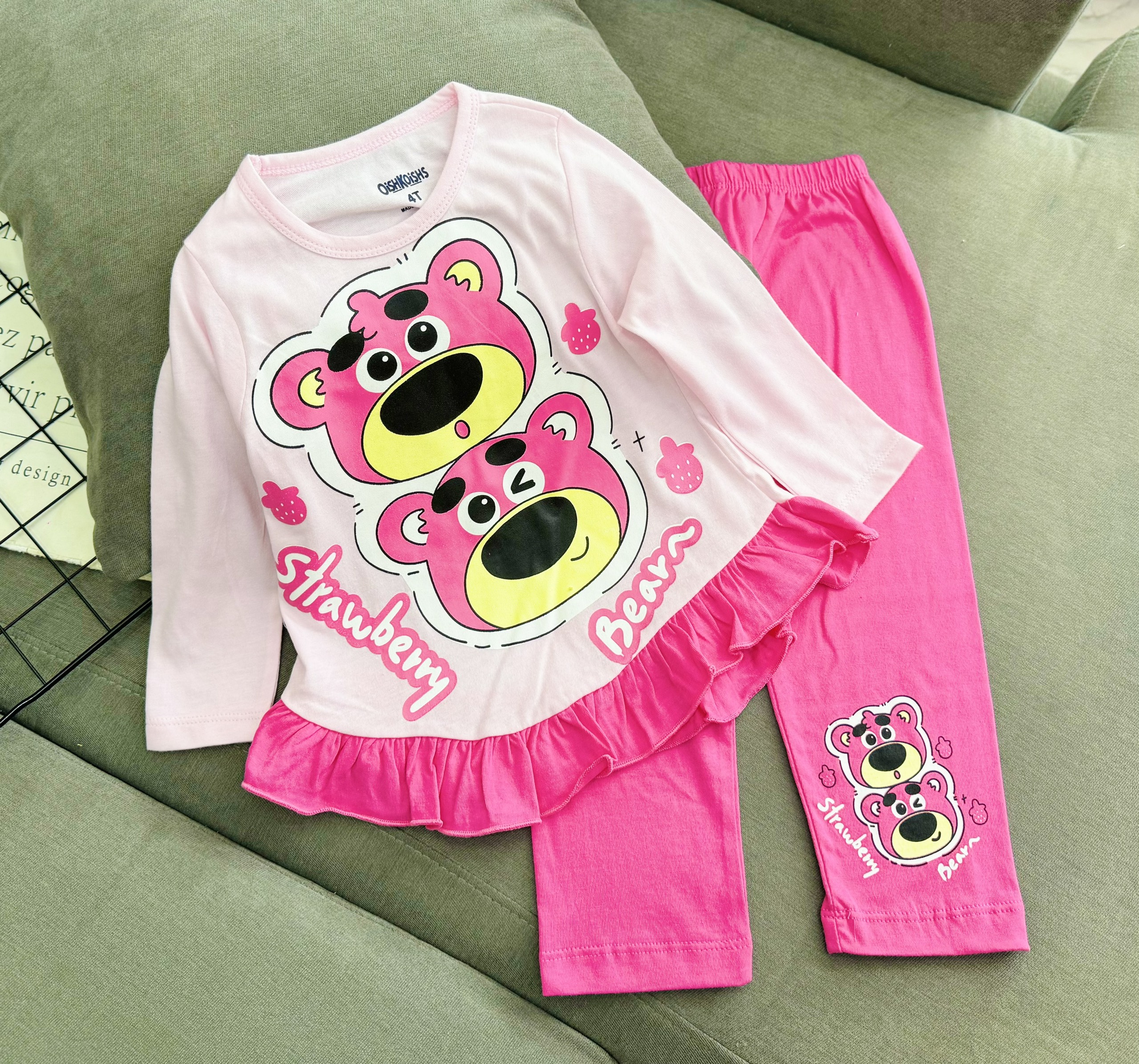 Đồ bộ bé gái, Bộ ngủ dài tay cho bé gái từ 12-35kg chất cotton hàng xuất mềm mịn mát