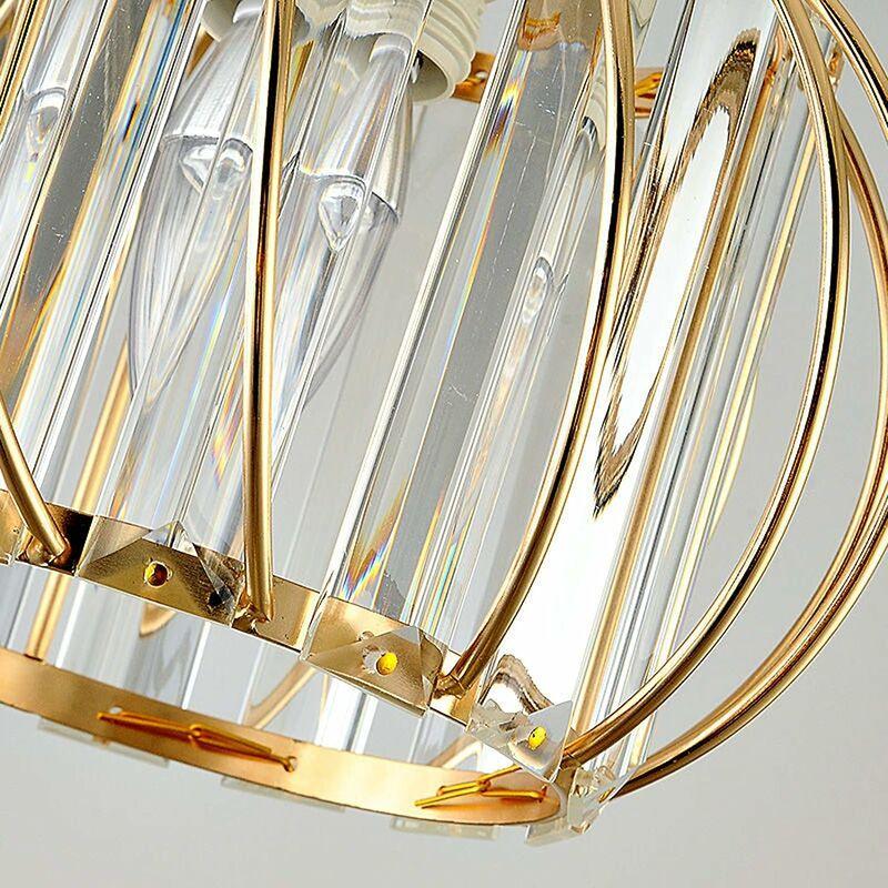 Hình ảnh Ánh sáng trần hiện đại trong tinh thể vàng - Đèn trần tròn pha lê LED pha lê E27 với đèn chao đèn kim loại cho nhà bếp, phòng khách, trần pha lê phòng ngủ [Lớp năng lượng A ++]