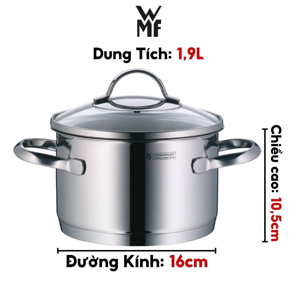 Nồi Thép Đáy Từ WMF Provence Plus High Casserole 16cm 1,9L Nguyên Khối Dùng Cho Mọi Loại Bếp - 0722166380