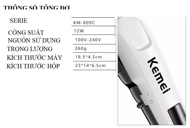 Tông Đơ Cắt Tóc KEMEI 809 Loại Có Dây, Công Suất 12W, Lưỡi Cắt Titatium, Động Cơ Hạn Chế Tiếng Ồn - Máy Hớt Tóc Đa Năng - Hàng Chính Hãng