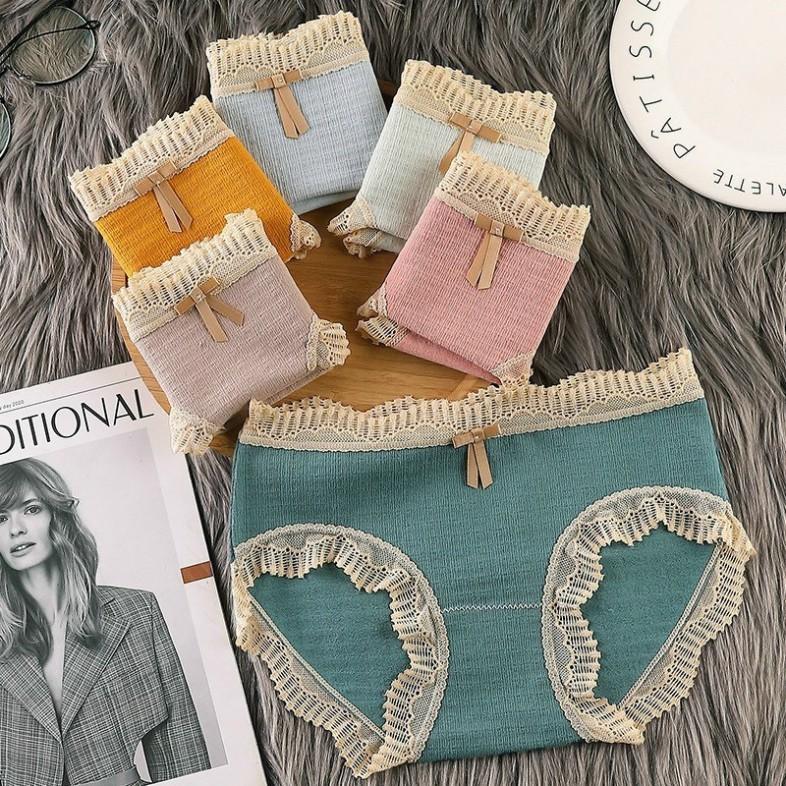 Quần Lót Nữ. Quần lót cotton gân tăm phối ren 257
