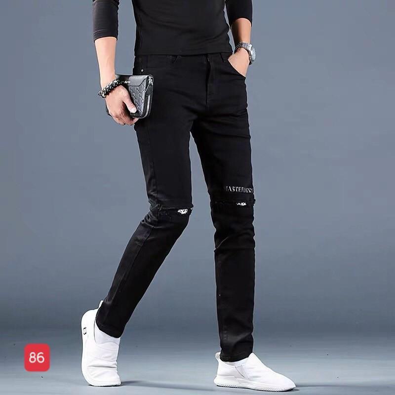 Quần jean nam rách gối chất bò co dãn màu đen hàn quốc,cao cấp đẹp giá rẻ TCS 86
