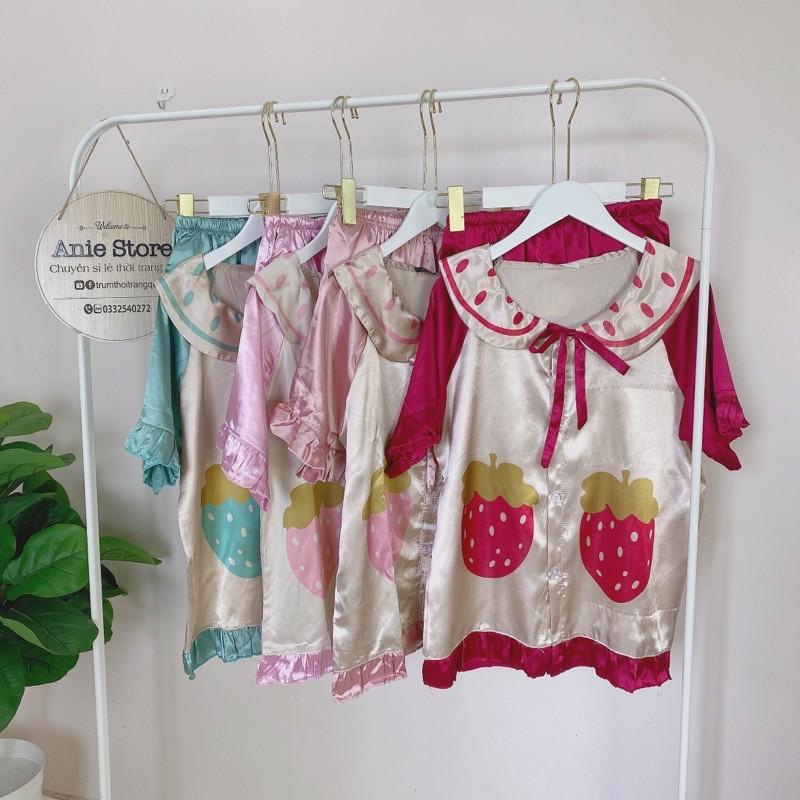 Bộ Pijama Nữ Lụa Tiểu Thư Viền Bèo Bốn Màu Siêu Xinh
