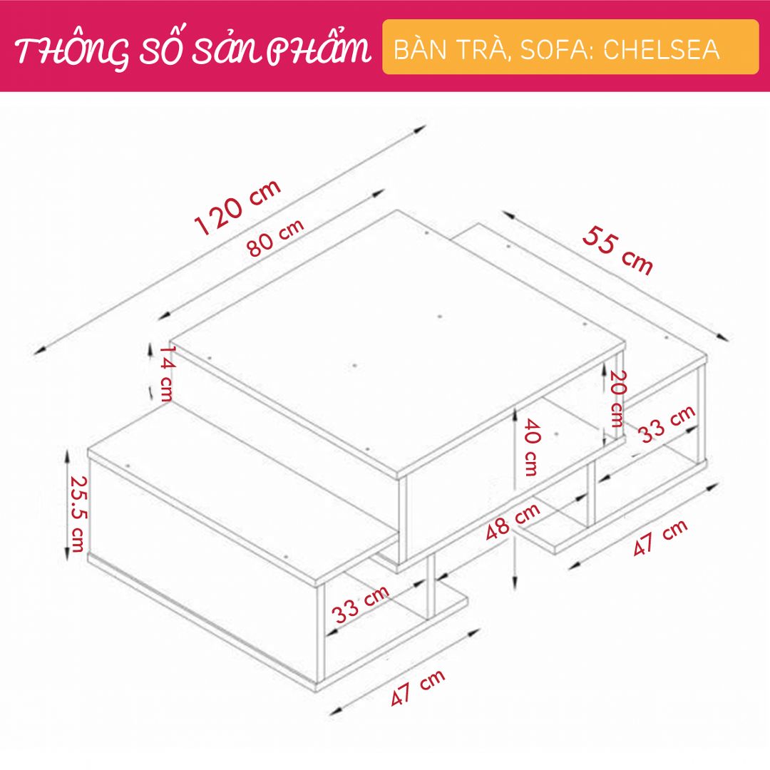 Bàn sofa hiện đại kiểu dáng nhỏ gọn SMLIFE Chelsea