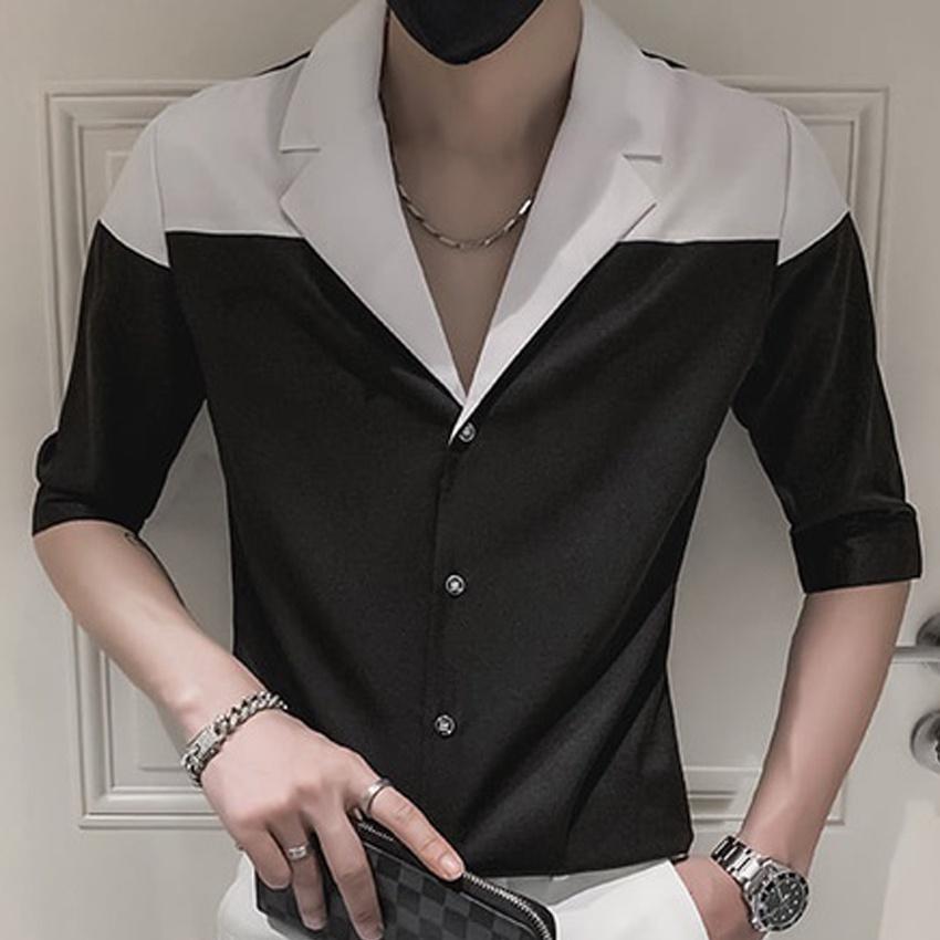 Áo sơ mi tay ngắn nam sơ mi cổ vest tay lỡ, chất vải lụa mịn chống nhăn phong cách trẻ trung độc lạ T1