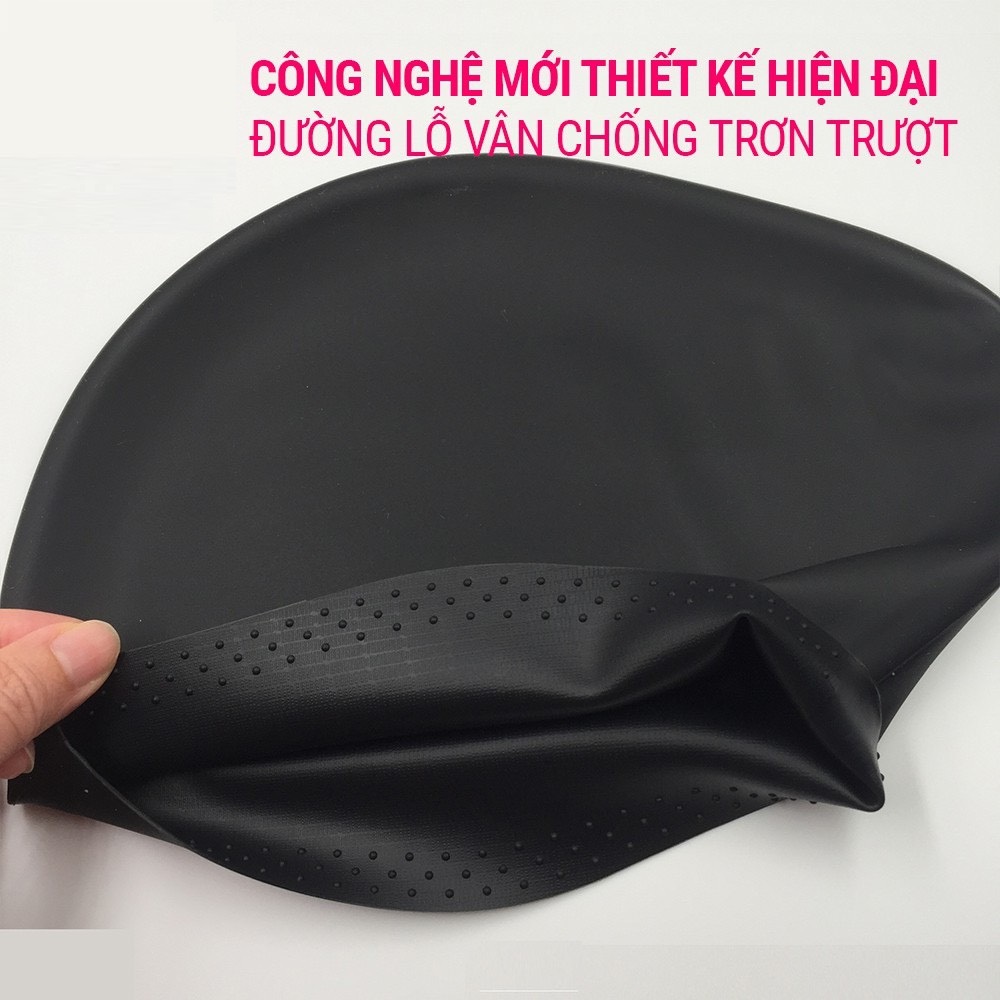 Mũ bơi người lớn chất liệu silicone cao cấp dododios dùng được cho nam, nữ ngăn nước, trùm được búi tóc dài - Mũ bơi trùm tai - Mũ bơi trùm búi tóc - Chính hãng dododios