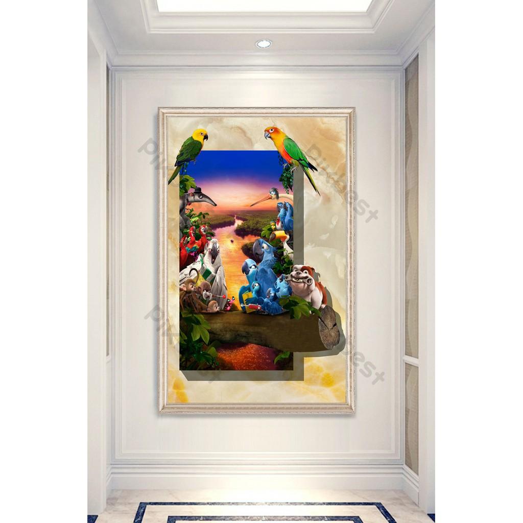 Tranh dán tường 3D Vẹt Nam Mỹ MS03