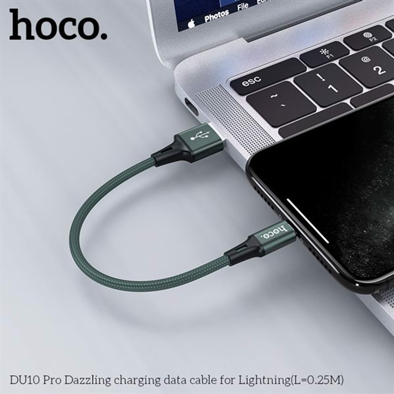 Cáp Sạc Nhanh Và Truyền Dữ Liệu 2.4A Hoco DU10 Pro Dây Sạc Bọc Dù Chống Rối, Chống Đứt, Dài 25 cm Dành Cho iPhone X/XS max/iPhone 11/iPhone 11 Pro max/ 12 Pro Max - Hàng Chính Hãng