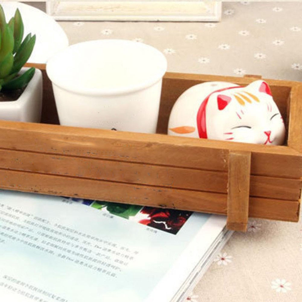 Chậu gỗ trồng cây mini hình chữ nhật 23.5x8.5x6 cm dành cho dân văn phòng, trang trí bàn làm việc, trồng cây trên cửa sổ, phòng khách, bàn làm việc, làm quà tặng