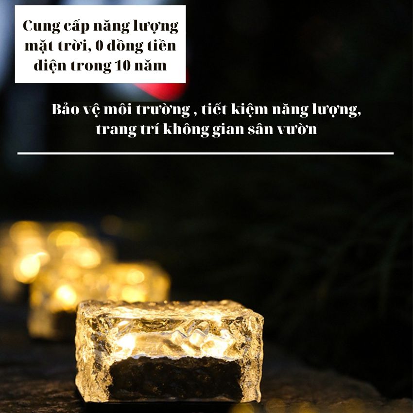 Đèn LED Năng Lượng Mặt Trời Hình Đá Viên Gạch Pha Lê Chống Thấm Nước Trang Trí Lối Đi Ngoài Trời
