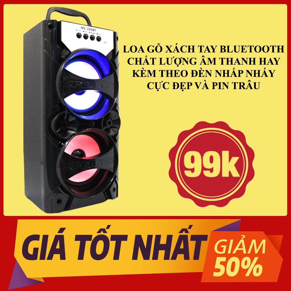 Loa gỗ Bluetooth xách tay Chất Lượng Âm Thanh hay kèm theo đèn nhấp nháy cực đẹp