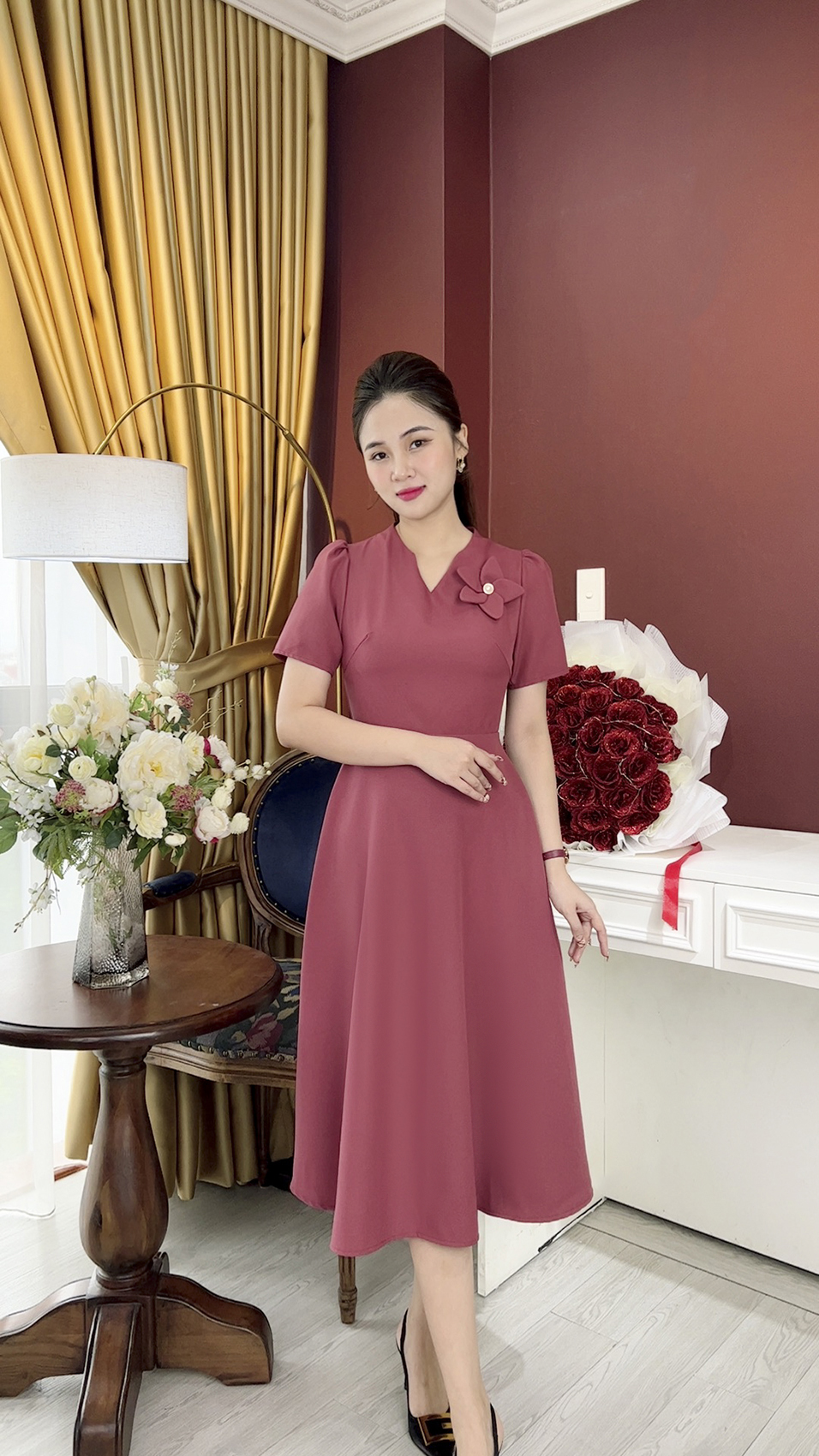 Đầm Trung Niên [ Linh Trà ] (TM 1067) Bigsize Màu Sắc Trẻ Trung Tươi Sáng Họa Tiết Sang Trọng Đi Làm Đi Tiệc Cho Mẹ U50