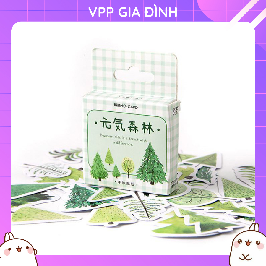 Hộp 45 Miếng Nhãn Dán Sticker Trang Trí Cây Cối Rừng Thông V2