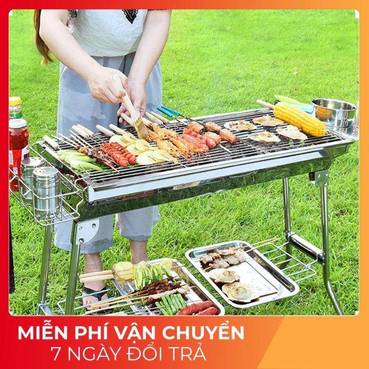 Bếp nướng BBQ Bếp nướng than hoa ngoài trời có thể gấp gọn Chất liệu inox không gỉ chân cao kèm phụ kiện