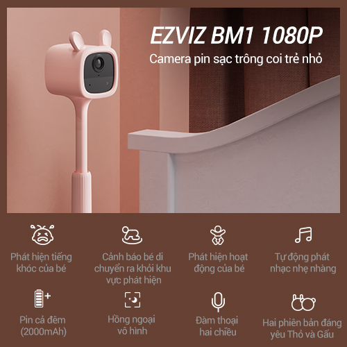 Hình ảnh [Tặng Thẻ Nhớ 64GB] Camera Baby EZVIZ BM1, FHD 1080P, Sử Dụng Pin Sạc & Wi-fi, Hồng Ngoại Vô Hình, Phát Hiện Tiếng Khóc & Chuyển Động Của Bé, Thay Mẹ Trông Bé Ngủ Ngon - Hàng Chính Hãng