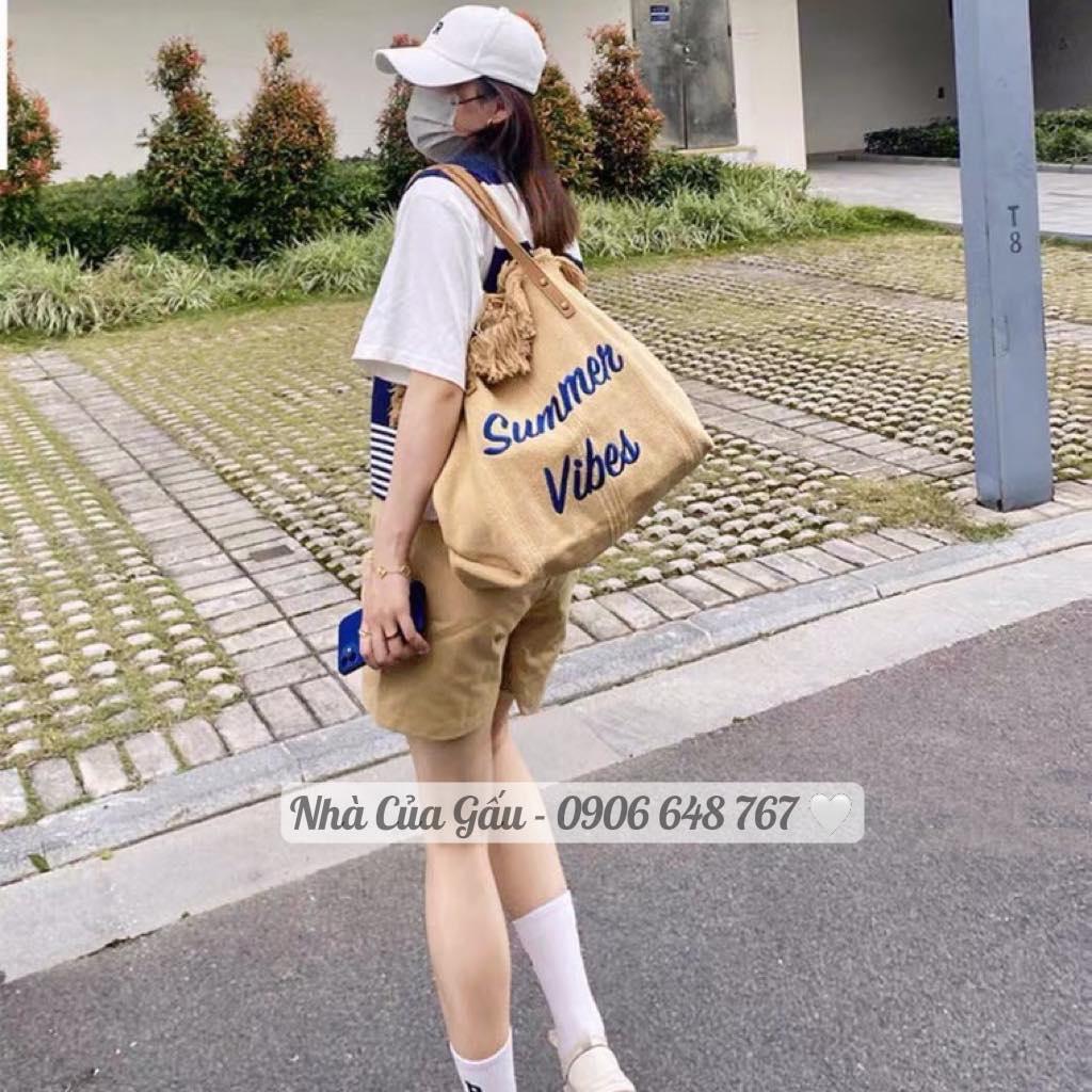 Túi cói summer form to mix với dây da chụp ảnh quá xinh luôn