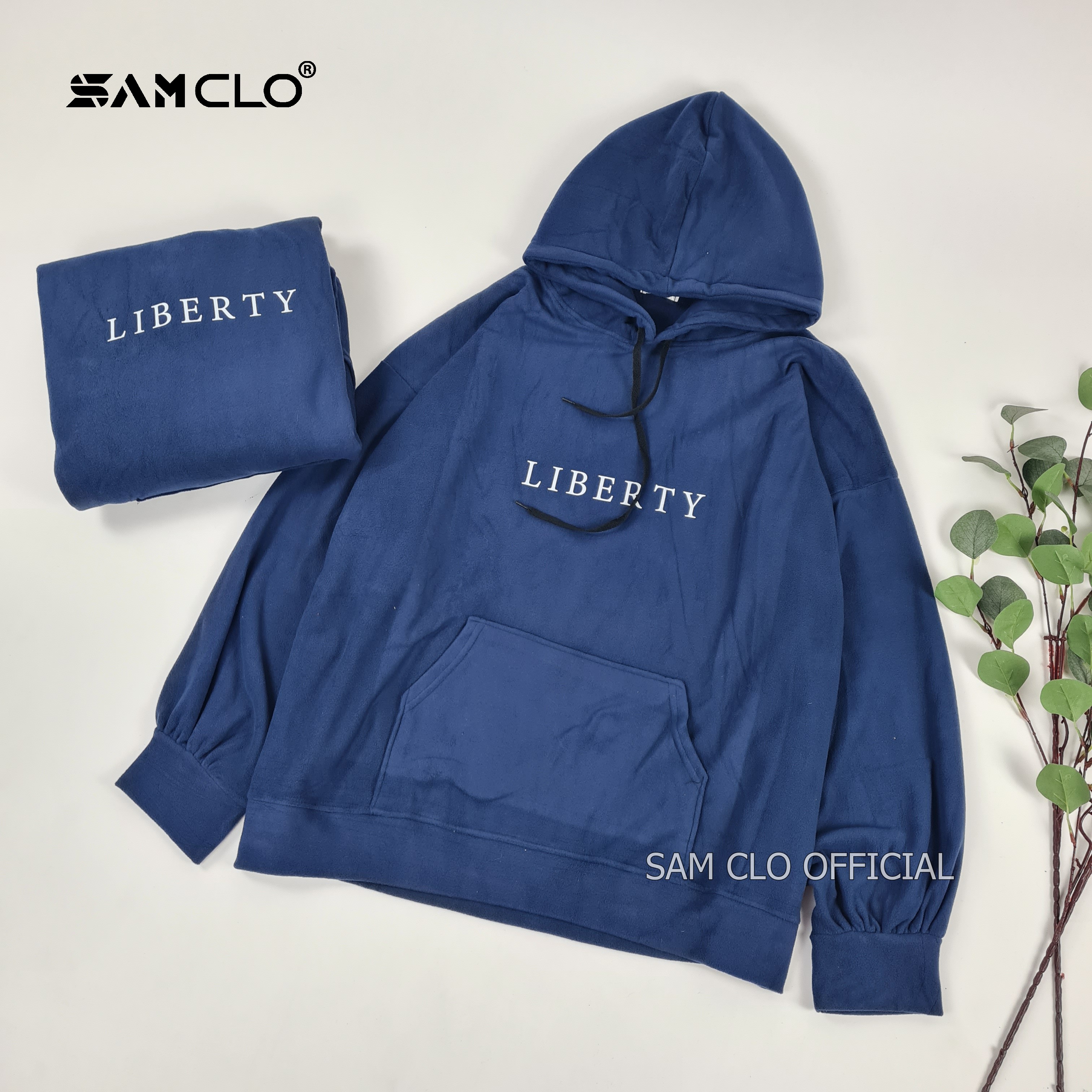 Áo khoác nỉ SAM CLO nam nữ hoodie chui có mũ tay dài thu đông freesize dáng unisex in chữ TRẮNG LIBERTY