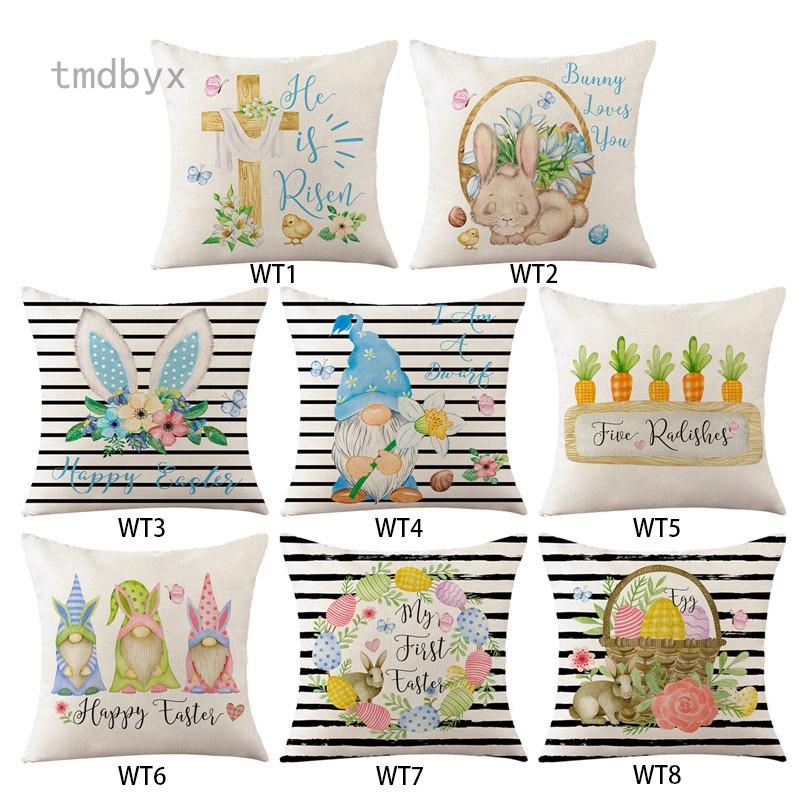 Vỏ gối vải lanh in hình thỏ Phục Sinh dễ thương