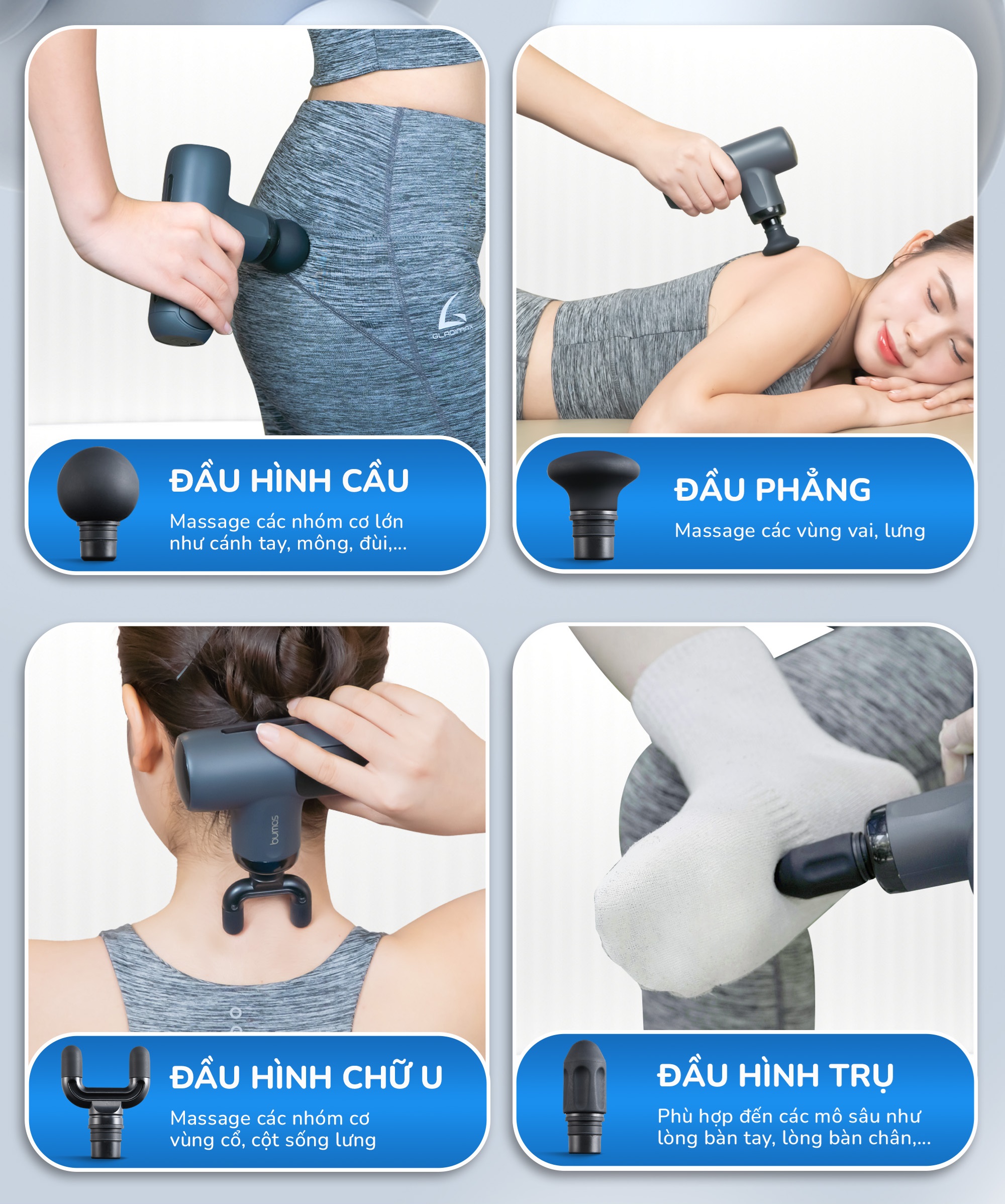 Máy massage cầm tay BUMAS M14 với 4 đầu massage toàn thân đa năng, sử dụng cho mọi lứa tuổi - Hàng chính hãng