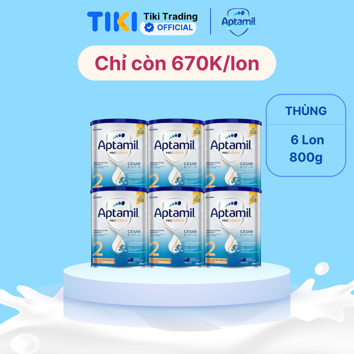 Combo 6 Sản phẩm dinh dưỡng công thức Aptamil Profutura Cesarbiotik 2 Follow On Formula (Dành cho trẻ từ 12 -24 tháng tuổi), 800g