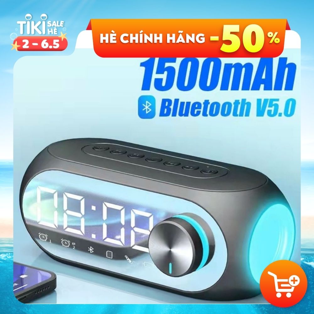 Loa bluetooth PAGINI L00CLO01 hiển thị đồng hồ màn hình tráng gương hiển thị đèn led nghe đài ,fm, radio,báo thức – Hàng nhập khẩu