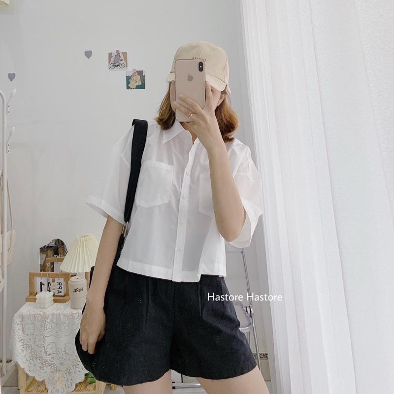 Sơ mi croptop cộc tay ( ảnh tự chụp )