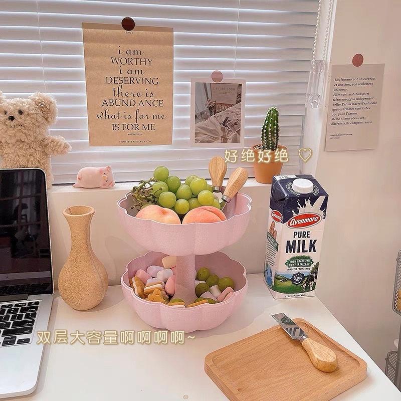 Hộp Đựng Trái Cây Hai Tầng Có Nắp Đậy Để Bàn Tiện Dụng