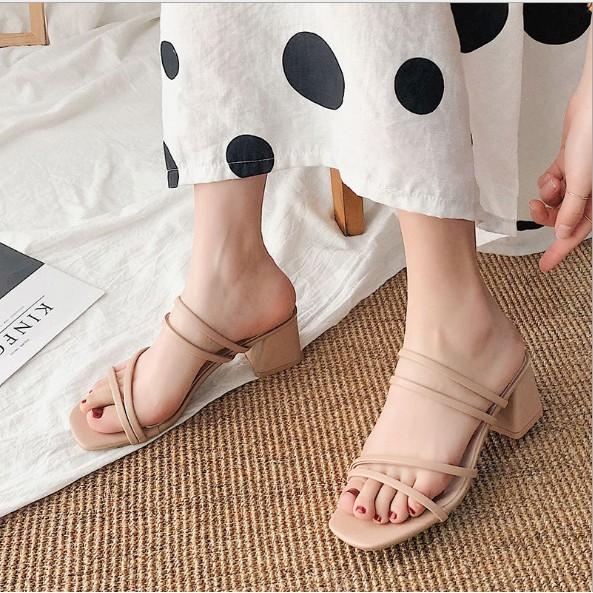 Dép cao gót sandal dây đế vuông 5cm G017