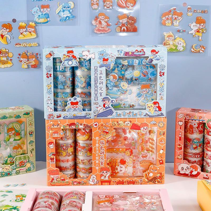 Cuộn Washi Tape Sticker Cute Dễ Thương 6 Chủ Đề Băng Keo Và Stickers Bóng Trang Trí Mũ Bảo Hiểm Chống Thấm Nước