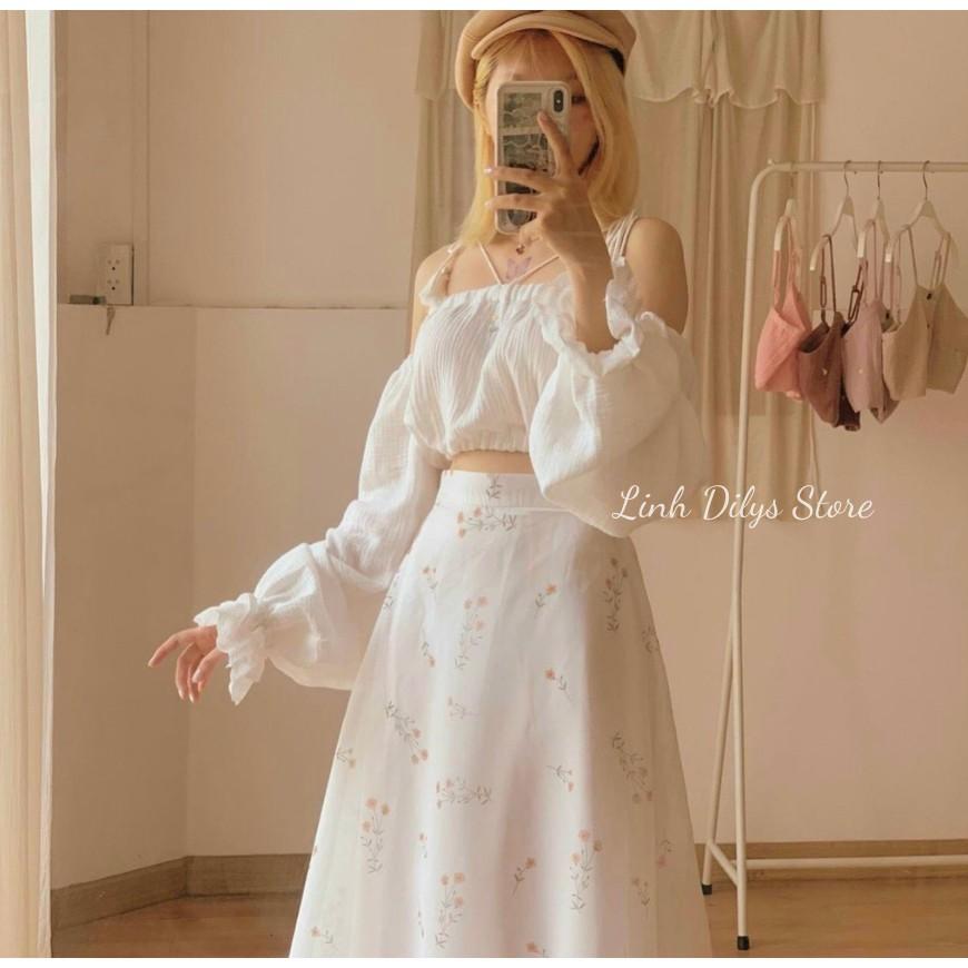 Combo Đầm Midi Hoa Mix Áo Croptop 2 Dây Linh Dilys Store