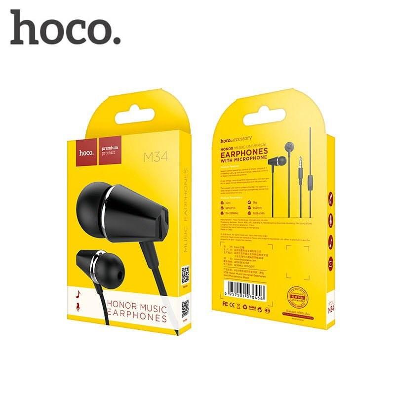 Tai nghe nhét tai dành cho Hoco M34 Honor Music jack cắm 3.5mm tôn vinh âm nhạc (2 màu tùy chọn)  - Hàng Chính Hãng