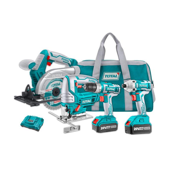 BỘ COMBO 4 MÁY GỒM CƯA ĐĨA TRÒN TSLI1401, CƯA LỌNG TJSLI8501, SIẾT VÍT TIRLI2002 VÀ KHOAN TDLI20024 DÙNG PIN 20V 45NM TOTAL TCKLI2010 - HÀNG CHÍNH HÃNG