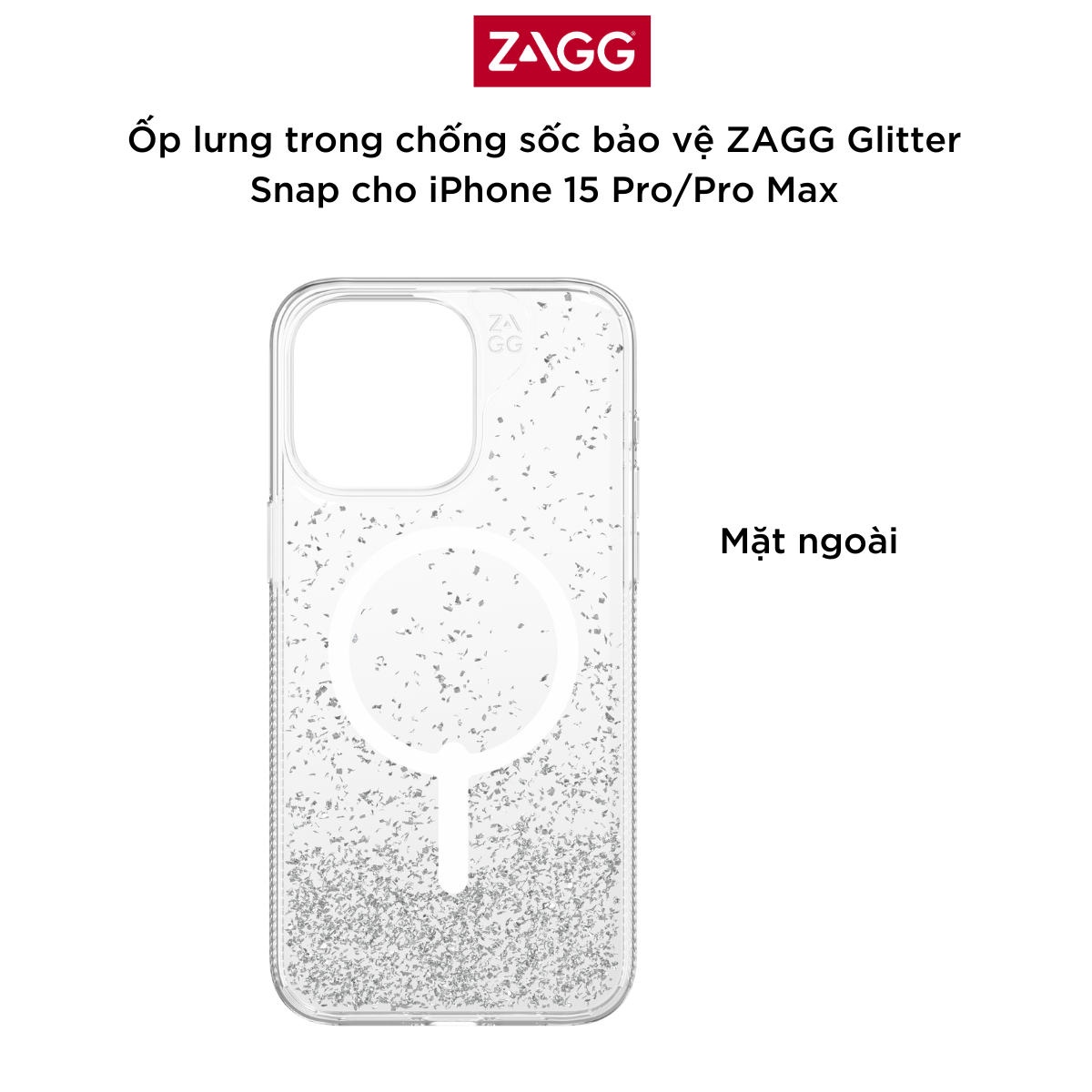 Ốp lưng trong chống sốc bảo vệ ZAGG Glitter Snap cho iPhone 15 Pro/Pro Max - bảo hành 1 năm - Hàng Chính Hãng