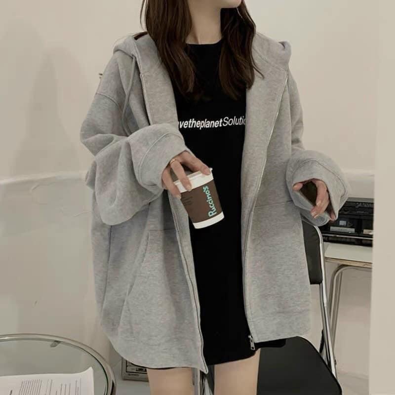 Áo Khoác Nỉ Basic Áo Khoác Chất Nỉ Ngoại Hàng Dầy Form To Unisex Tay Bồng Mũ 2 Lớp Không Xù