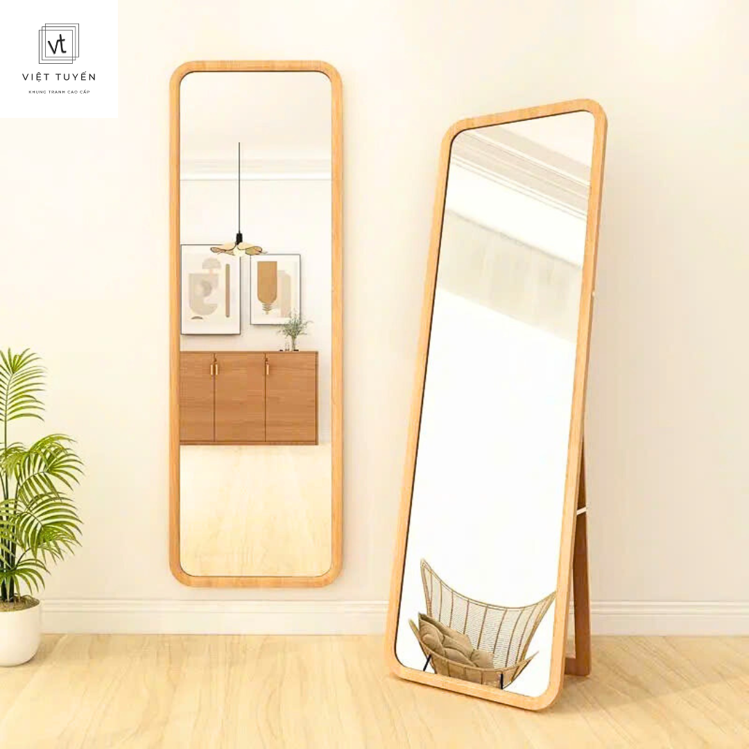Gương Soi Toàn Thân Treo Tường Việt Tuyến - Khung Viền Gỗ Thông Tự Nhiên, Sơn Pu Cao Cấp